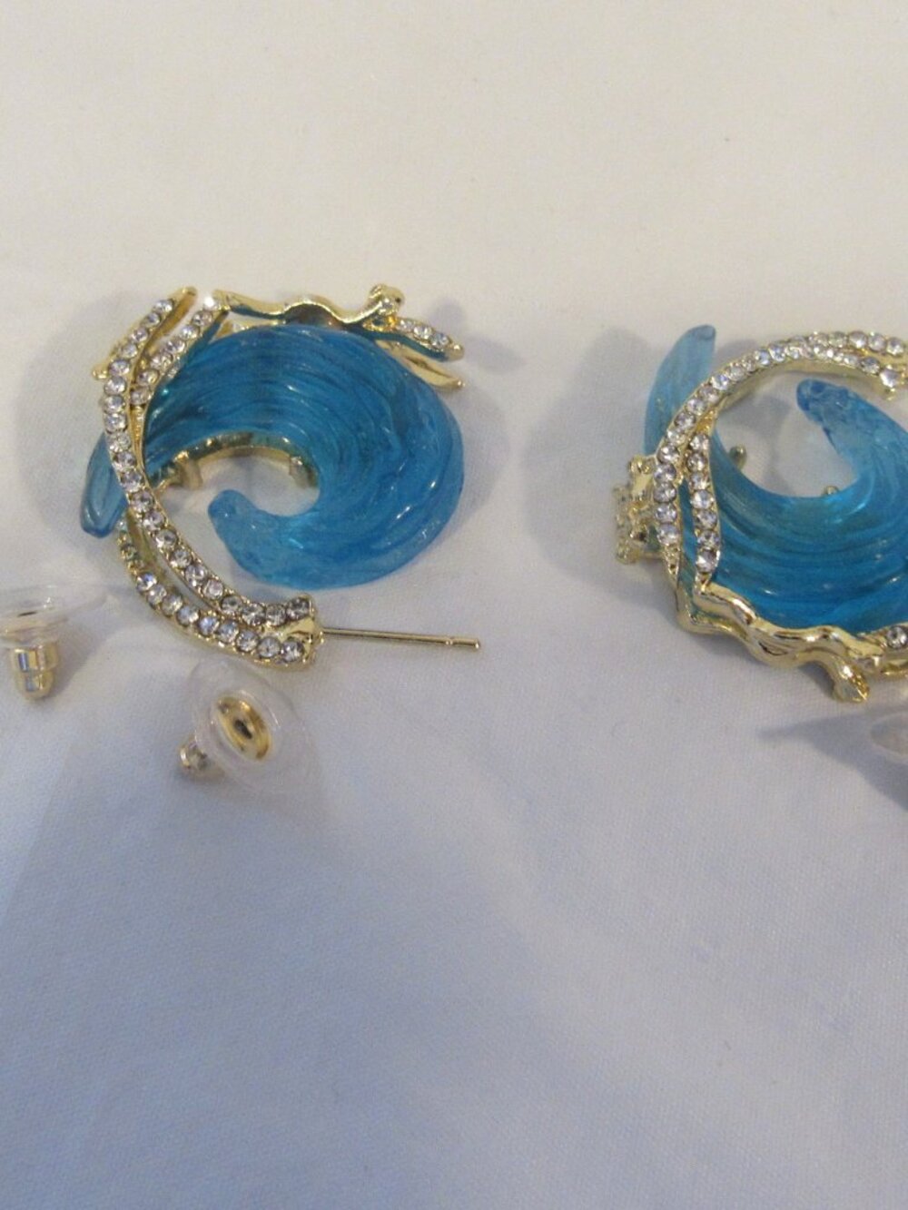 Gold and Blue Ocean Wave, Pierced Earrings.